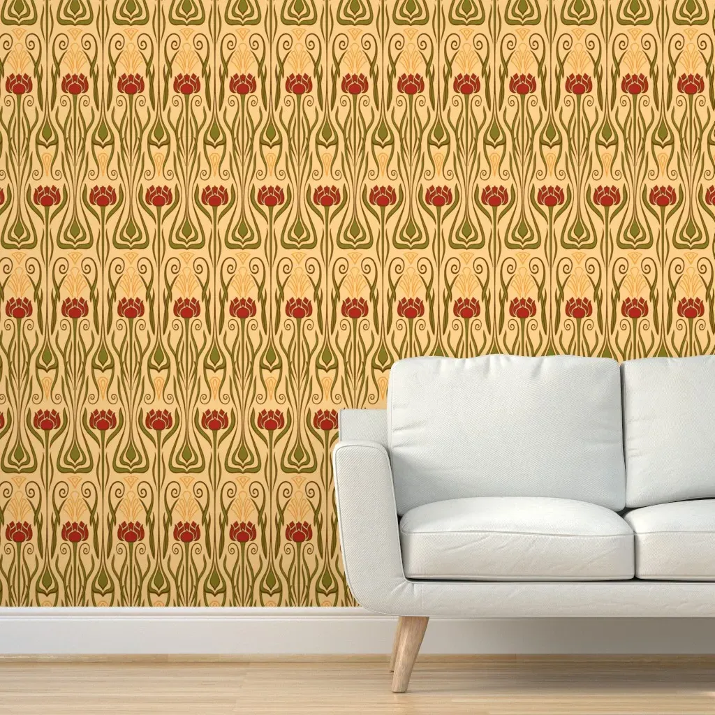 Ronya Tulip Art Nouveau Peel and Stick Wallpaper - Red product