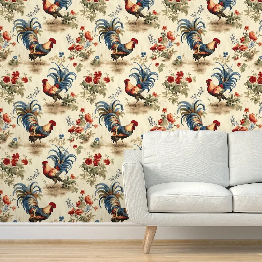 Rooster Country Kitchen Peel and Stick Wallpaper - Burgundy product