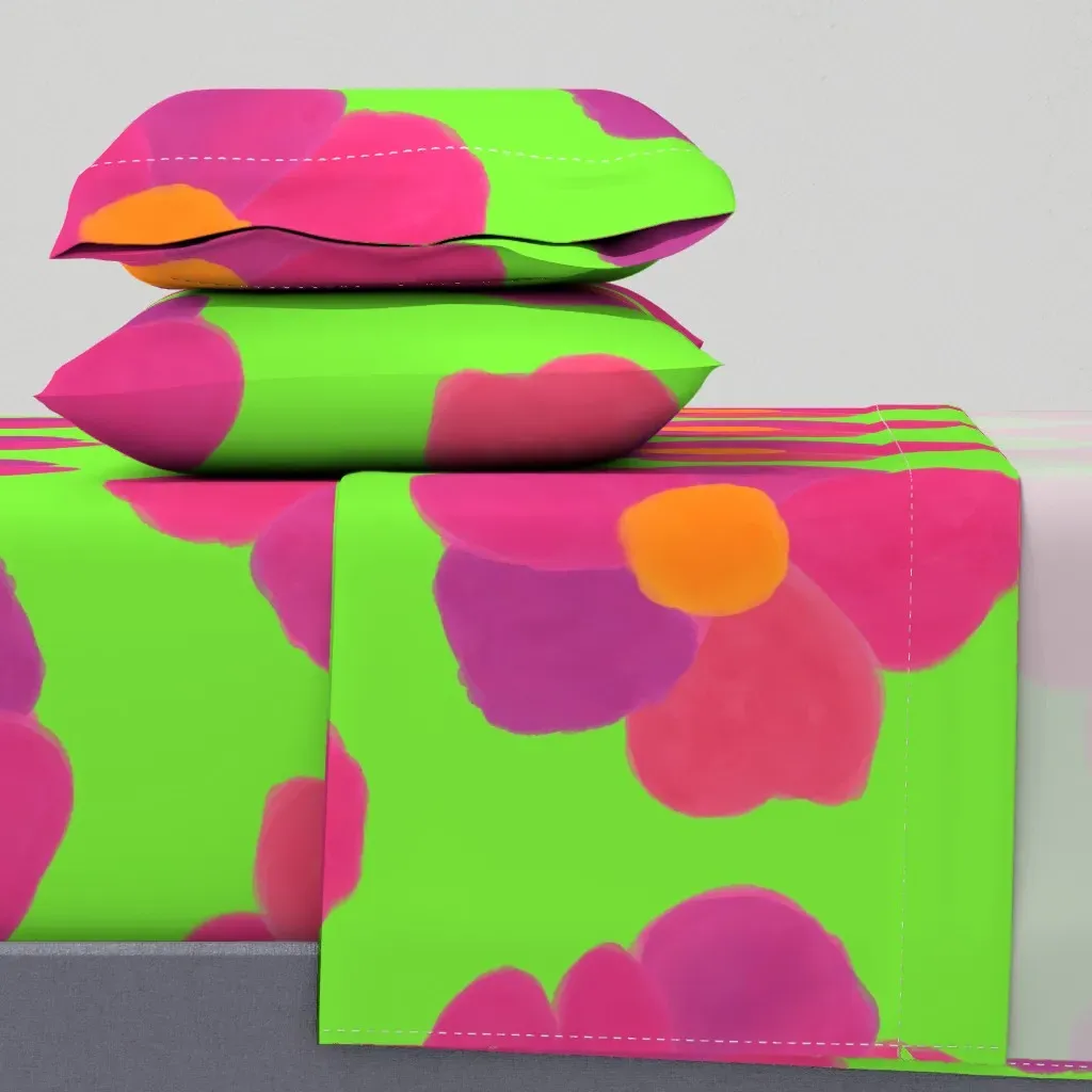 Rosa Carolina Watercolor Wild Roses Queen Sheet Set - Pink product