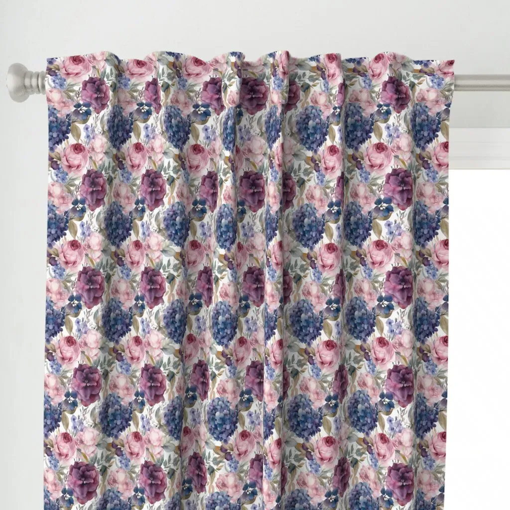 Rose And Hydrangea Curtain Panel - Dusty Rose alternate view