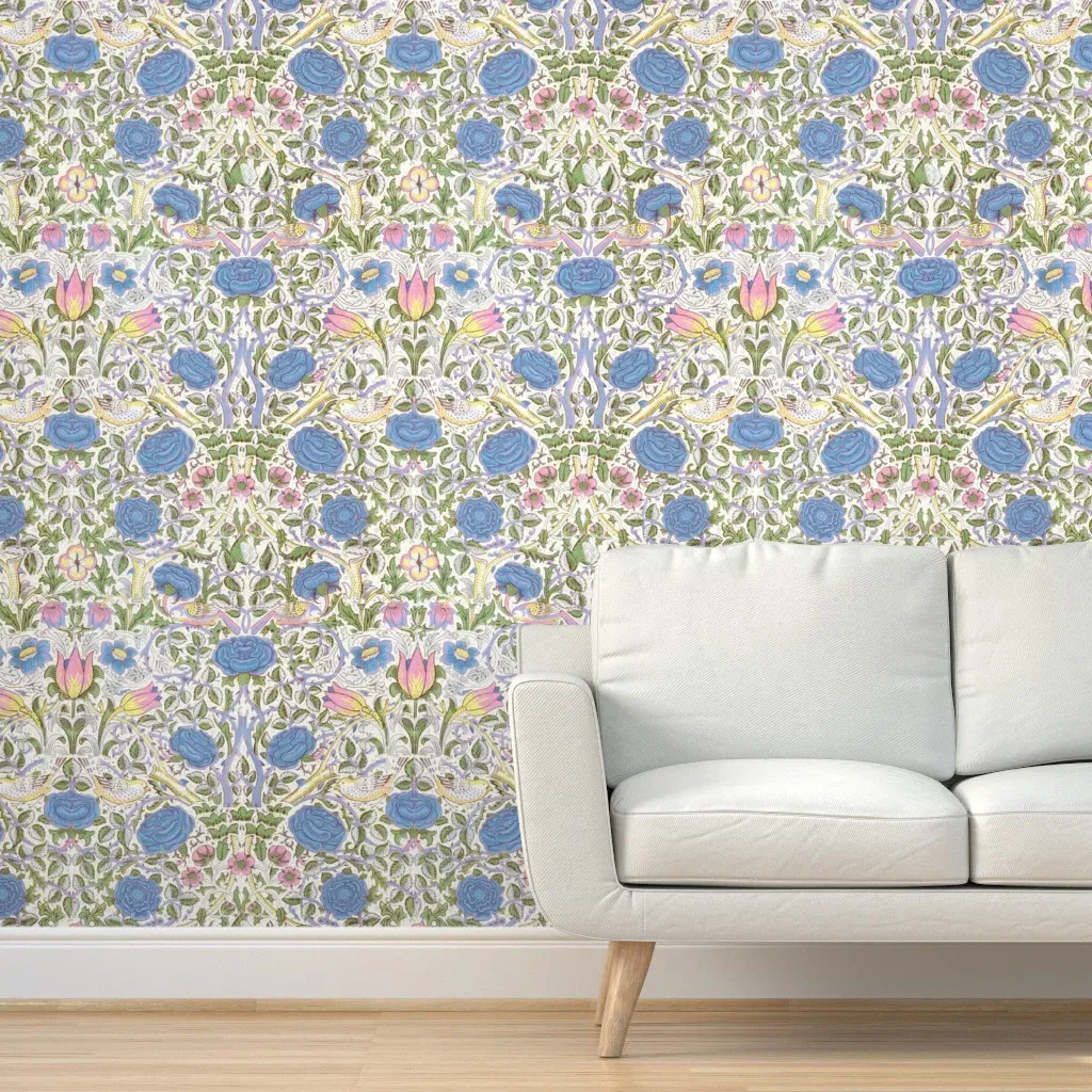 Rose Finch Peel and Stick Wallpaper - Blue, Pink product