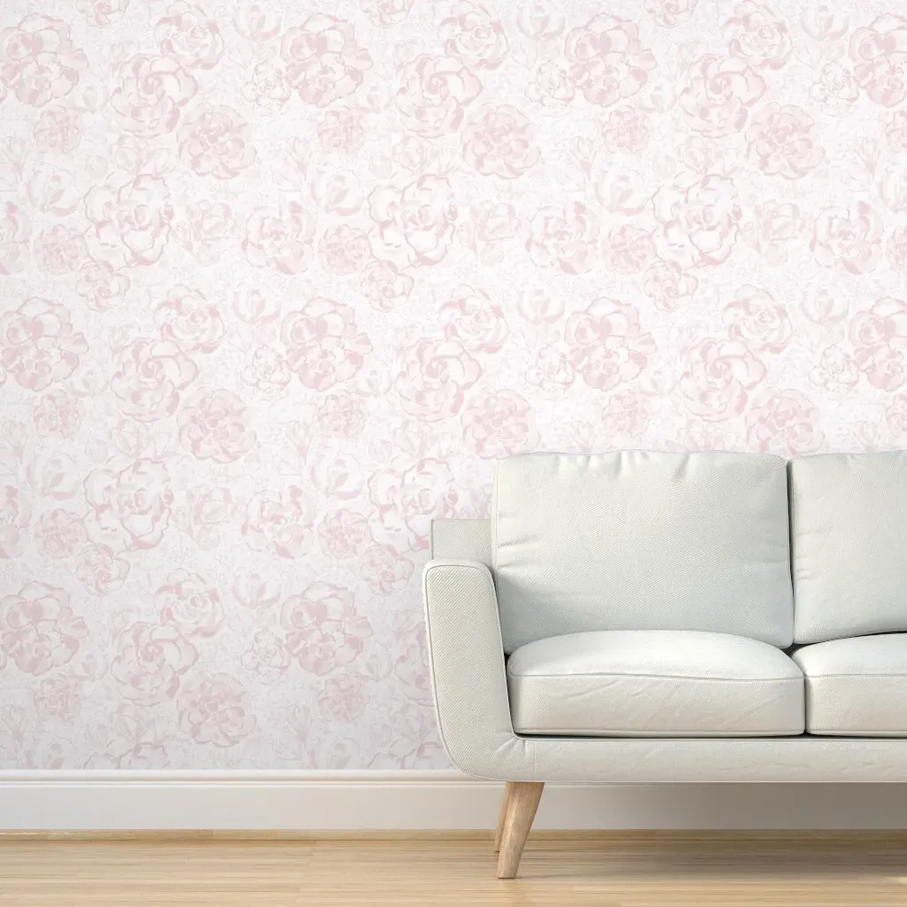 Rose Garden Floral Watercolor Peel and Stick Wallpaper - Blush Pink product