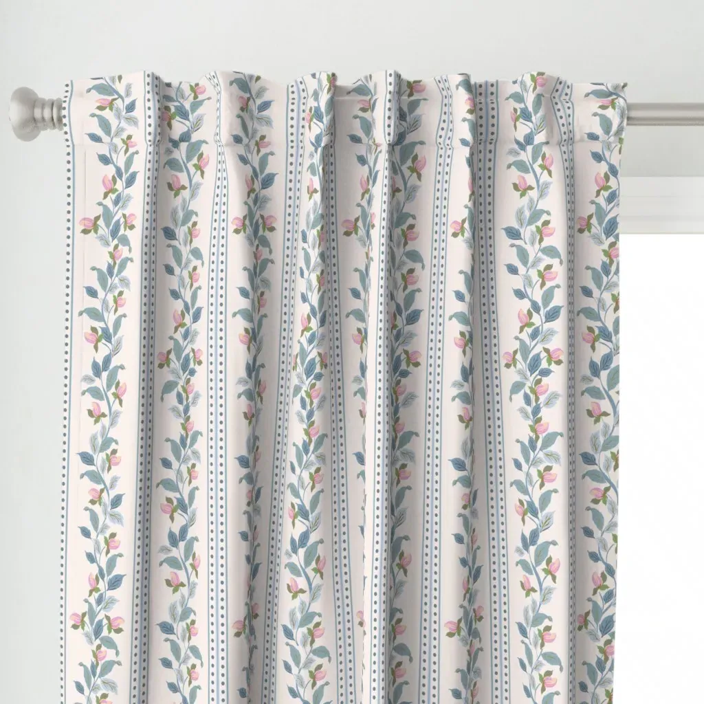 Rose Vine Libby Stripe Curtain Panel - Pink alternate view