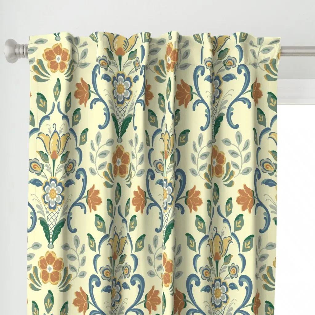 Rosemaling Curtain Panel - Yellow alternate view