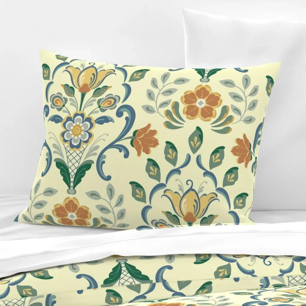 Rosemaling Standard Knife Edge Cushion Cover - Yellow, Cotton Sateen product