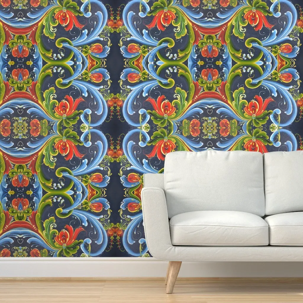 Rosemaling Telemark Peel and Stick Wallpaper - Red product