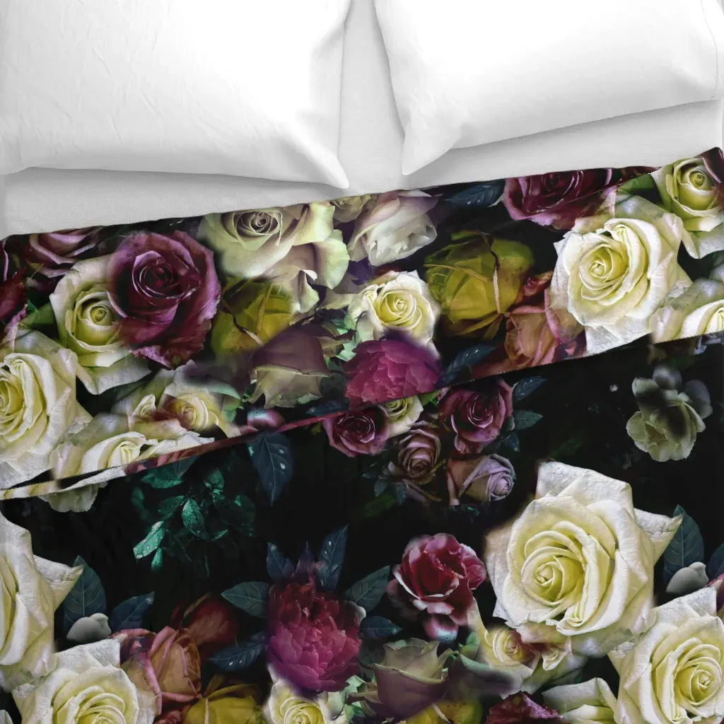 Roses Peony Moody Floral Duvet Cover - Burgundy alternate view