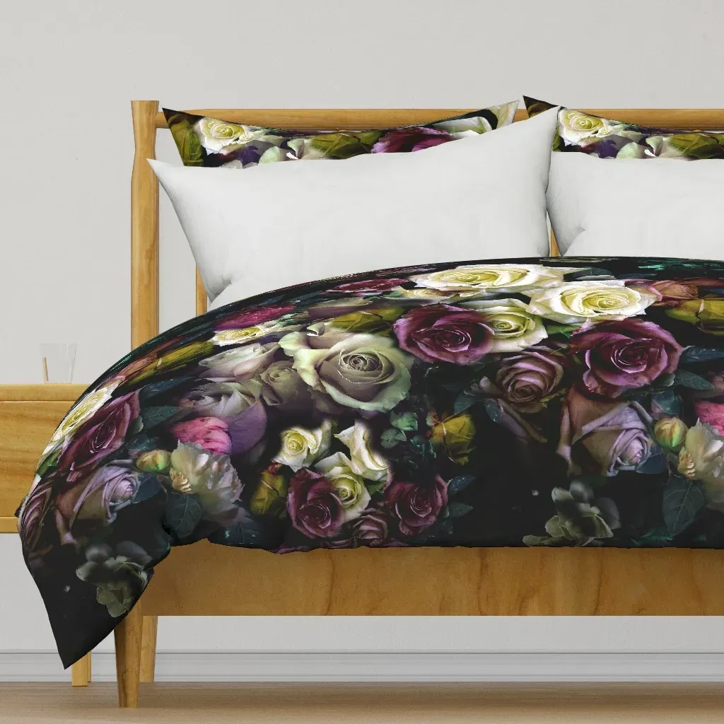 Roses Peony Moody Floral Duvet Cover - Burgundy product