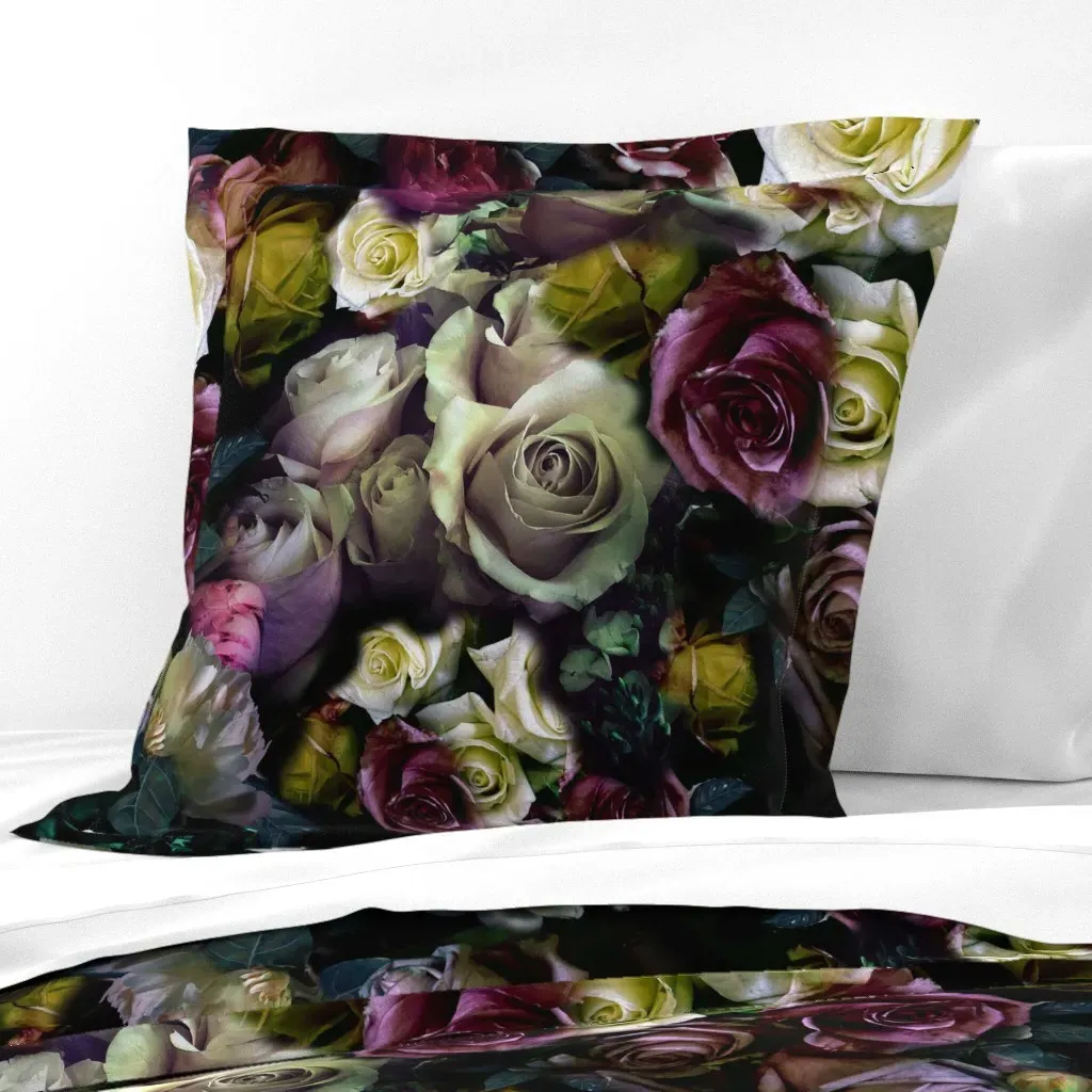 Roses Peony Moody Floral Euro Pillow Sham - Burgundy product