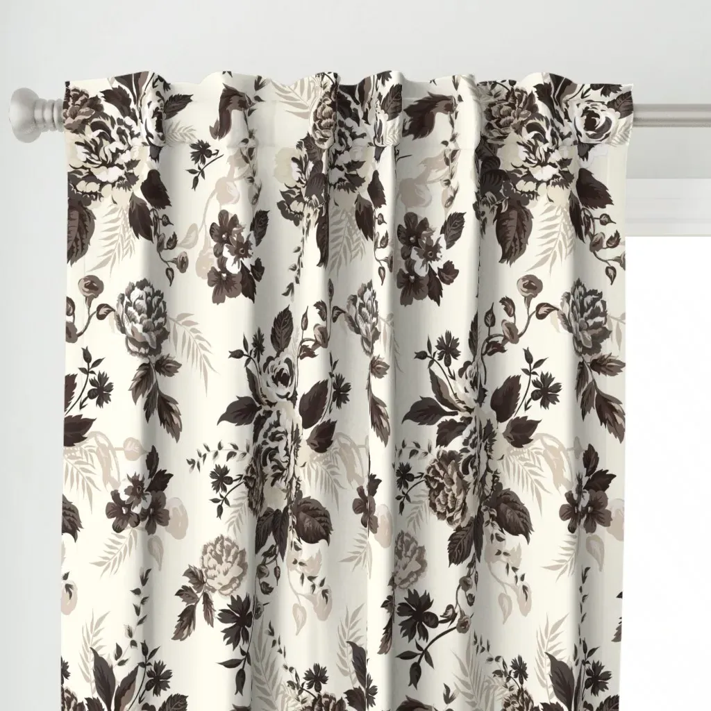 Roses Vintage English Curtain Panel - Dark Brown alternate view