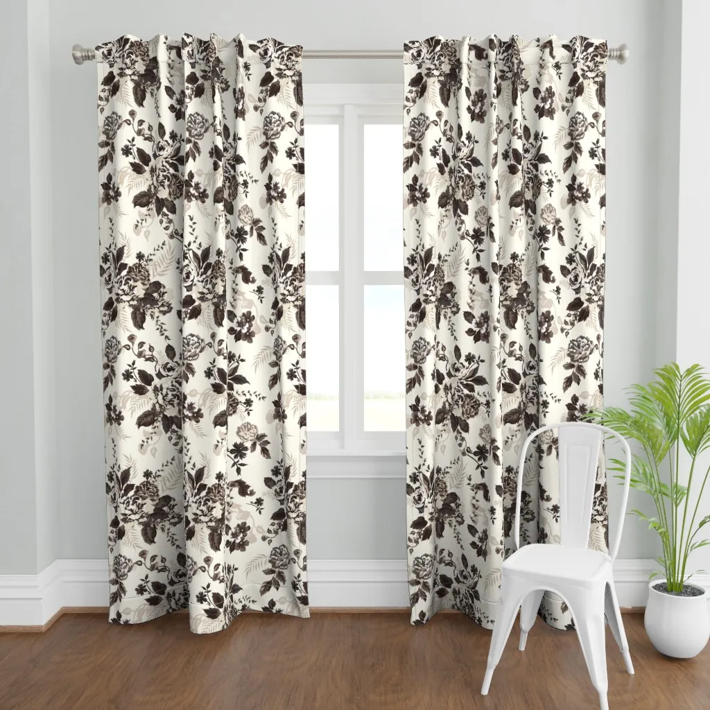 Roses Vintage English Curtain Panel - Dark Brown product
