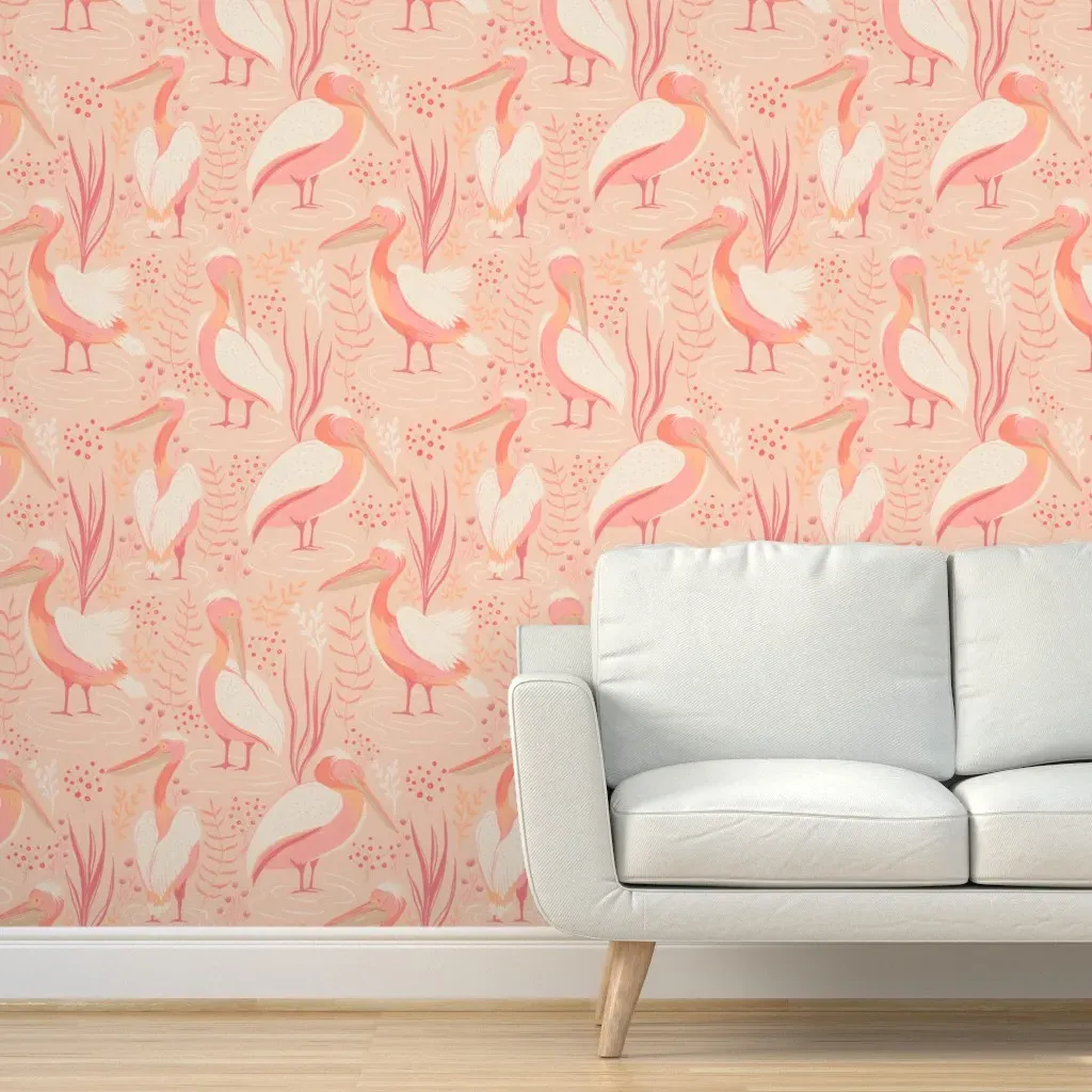 Rosy Pelicans Peel and Stick Wallpaper - Pink product