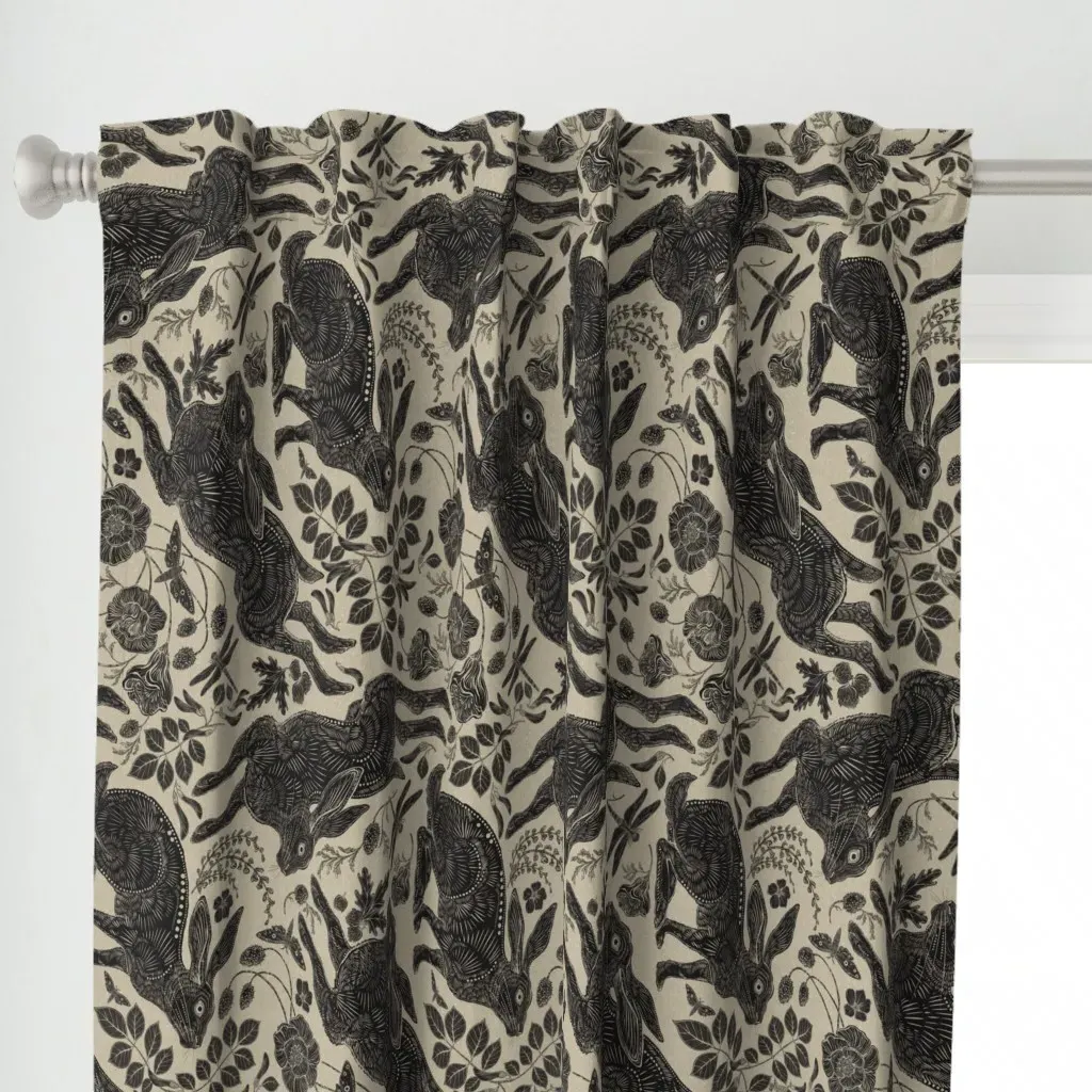 Rotated Format Rabbit Curtain Panel - Black alternate view