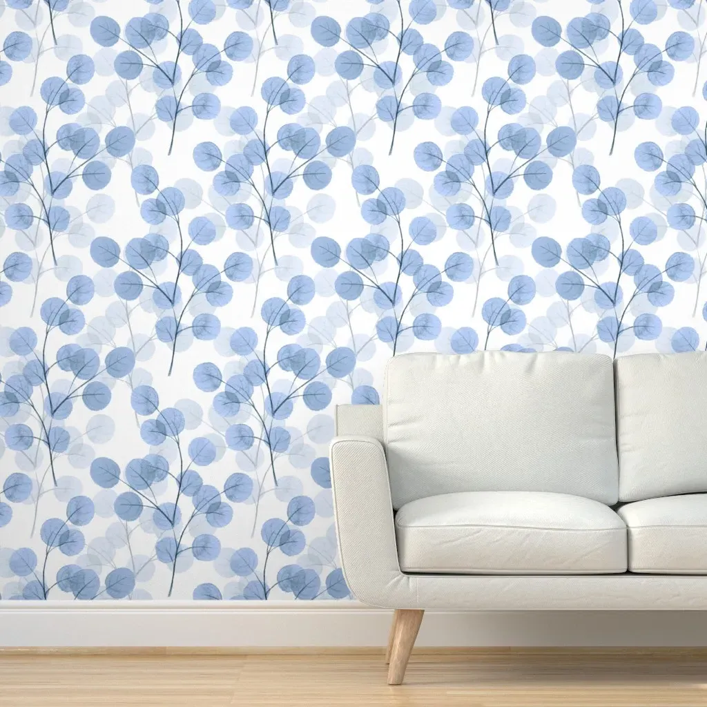 Round Leaves Peel and Stick Wallpaper - Blue product