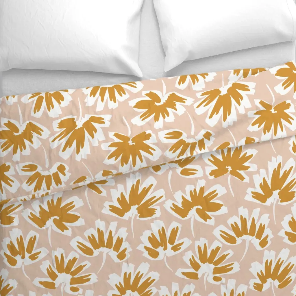 Round Palm Leaves Abstract Duvet Cover - Golden Yellow alternate view