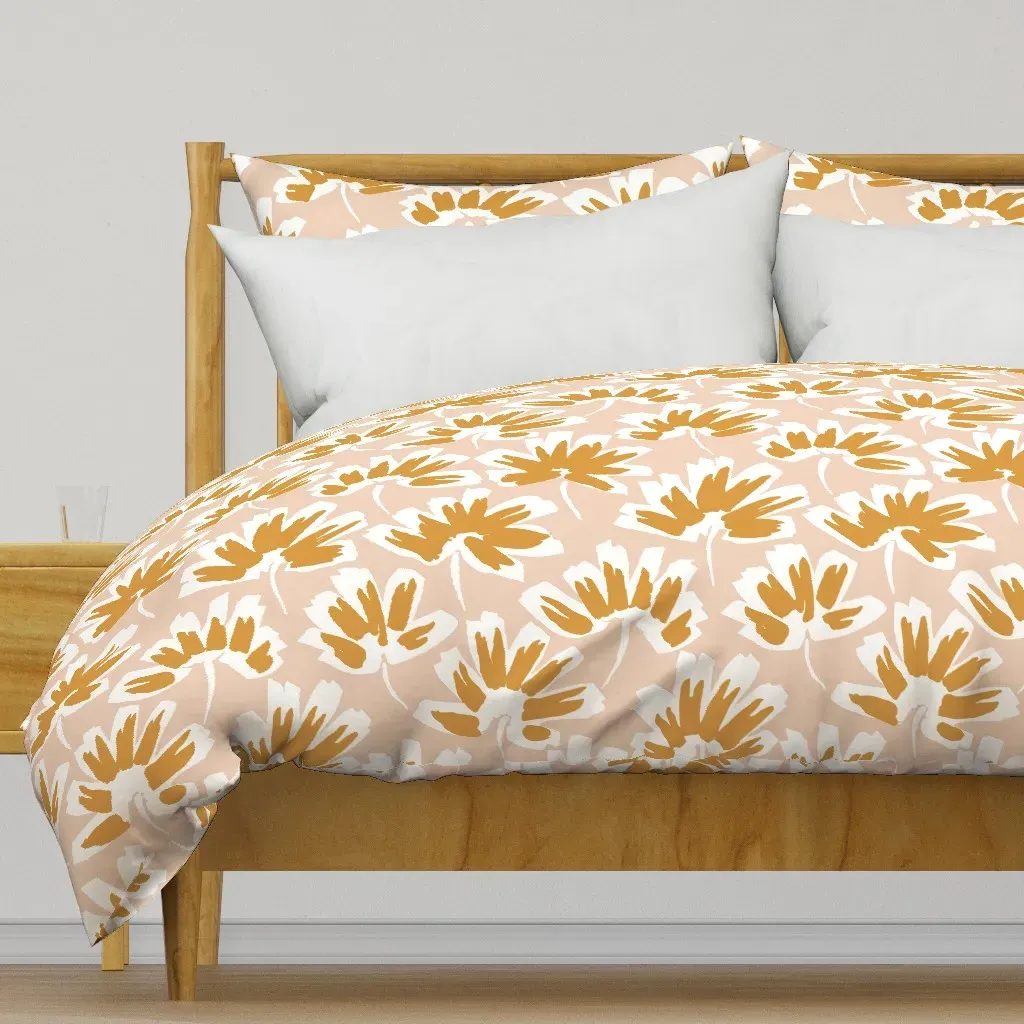 Round Palm Leaves Abstract Duvet Cover - Golden Yellow product