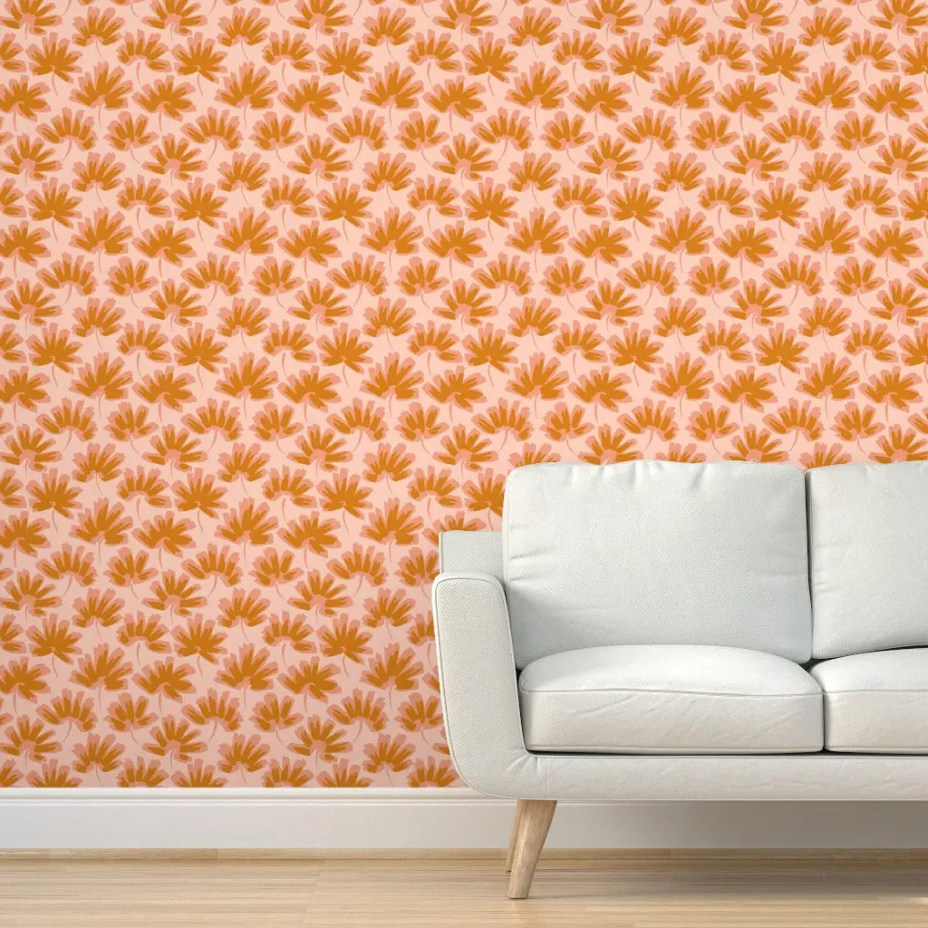 Round Palm Leaves Abstract Pastel Foliage Peel and Stick Wallpaper - Orange product
