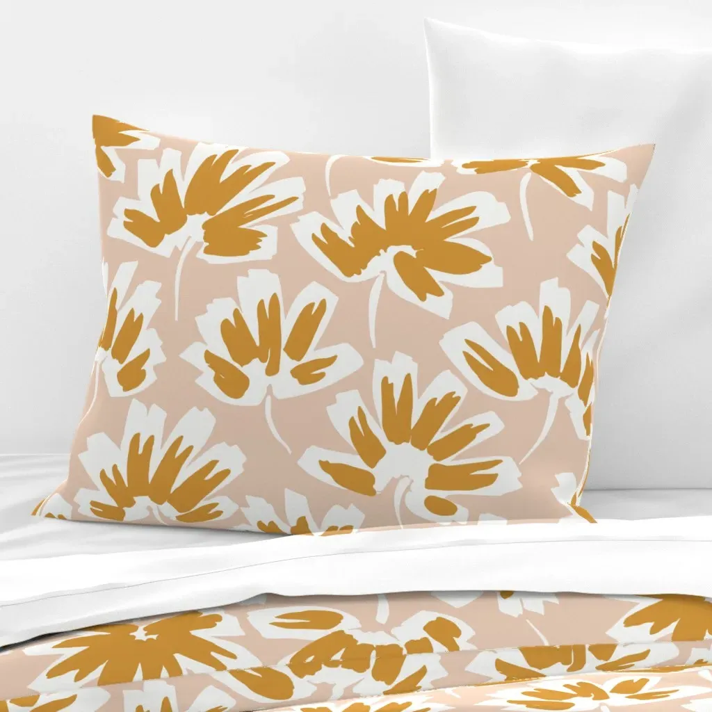 Round Palm Leaves Standard Knife Edge Cushion - Golden Yellow, Cotton Sateen product