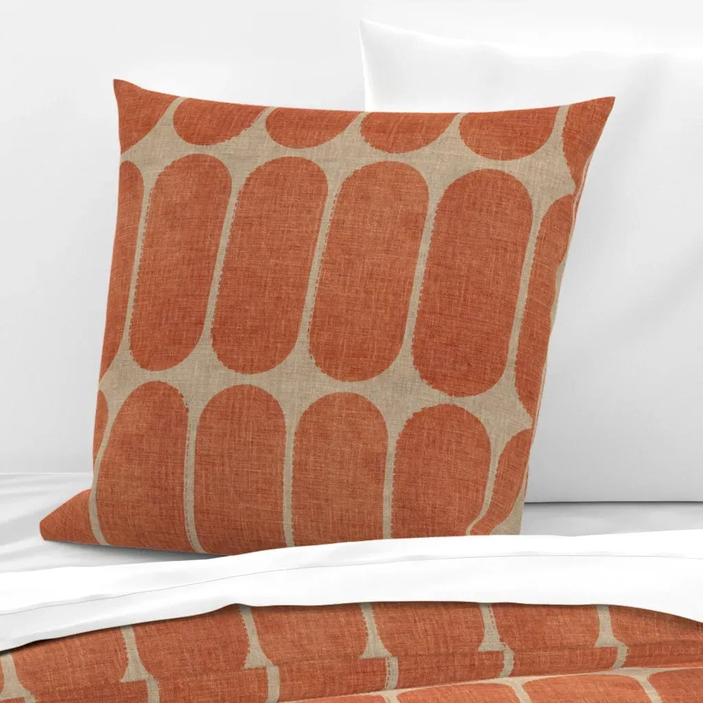 Rounded Rectangle Grid Retro Geometric Euro Pillow Sham - Burnt Orange product