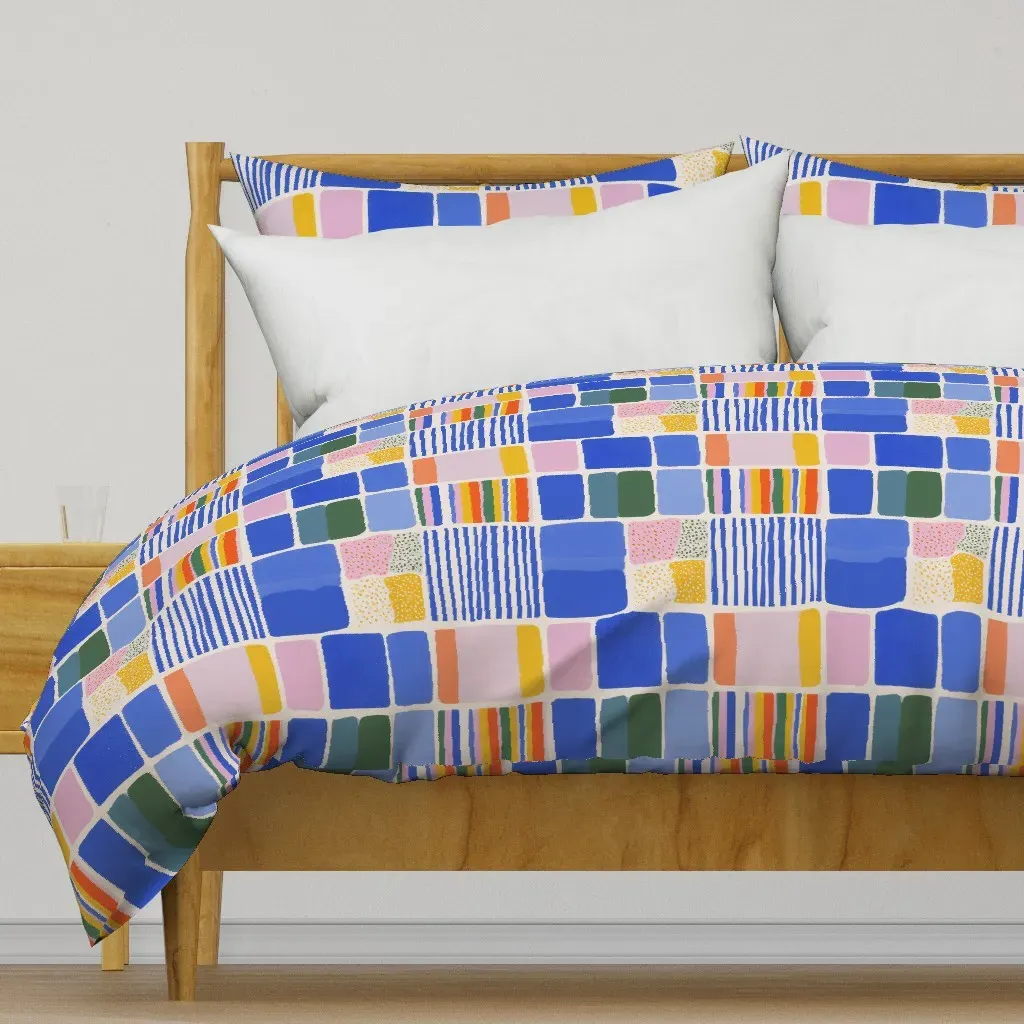 Royal Blue Nature Geometry Duvet Cover - Blue product