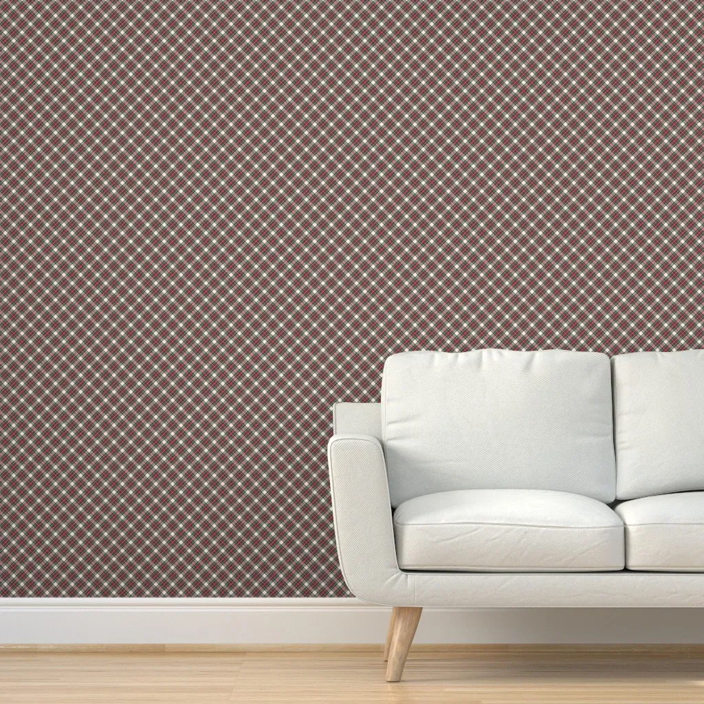 Royal Stewart Cream Tartan Diagonal Peel and Stick Wallpaper - Red, White product