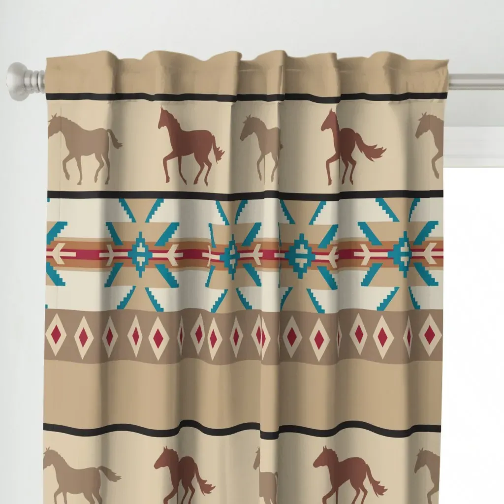 Running Horses Native Curtain Panel - Beige alternate view