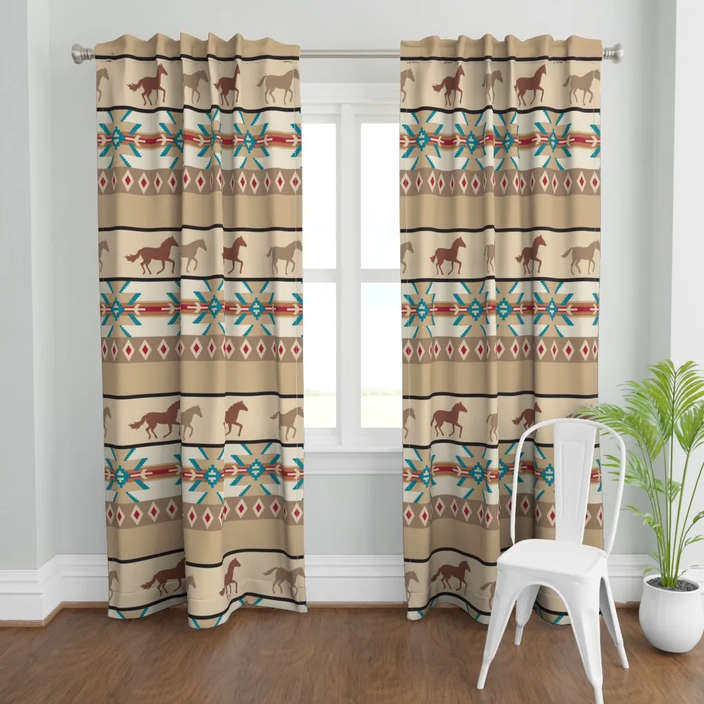 Running Horses Native Curtain Panel - Beige product