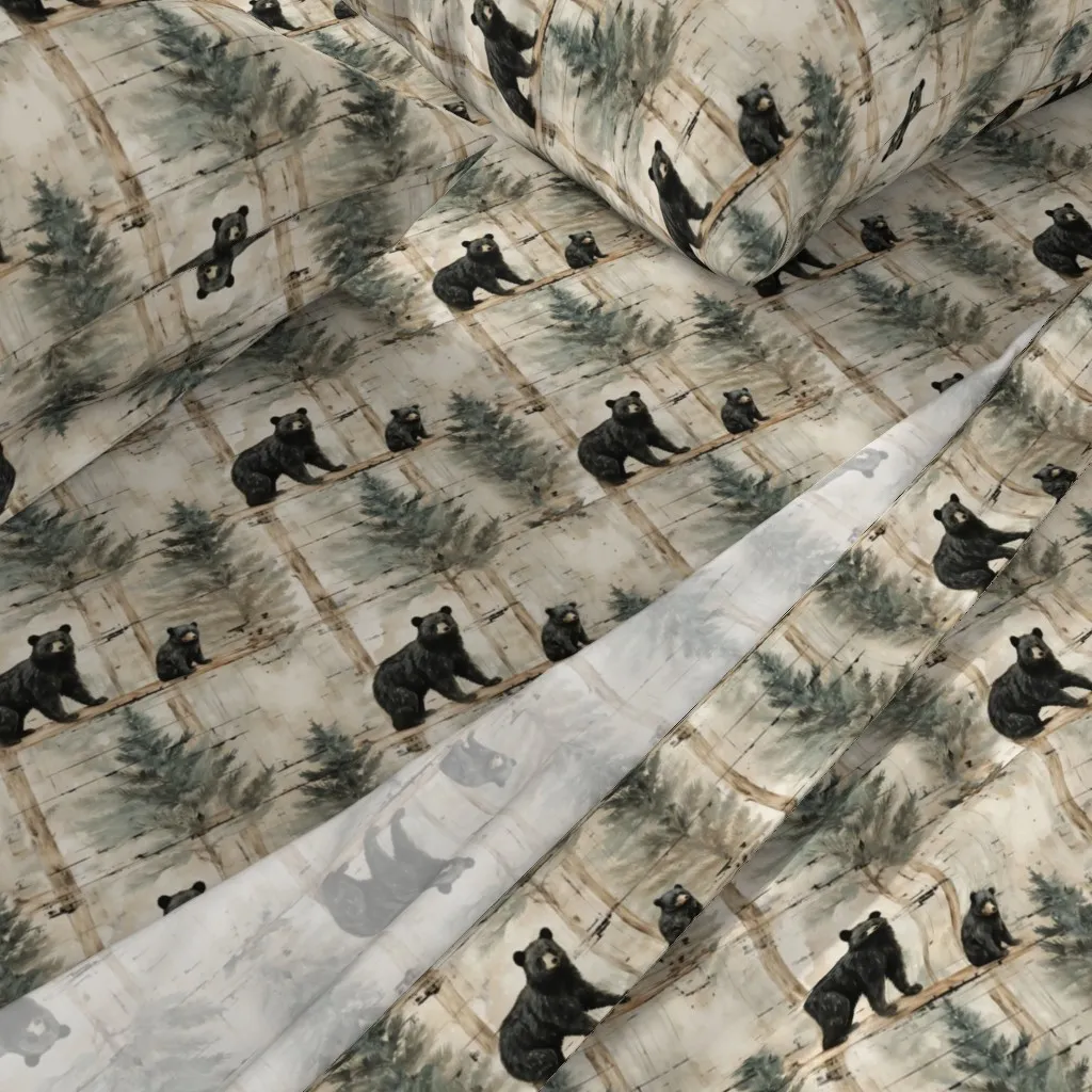 Rustic Black Bears Barn Wood Woodland Queen Sheet Set - Beige alternate view