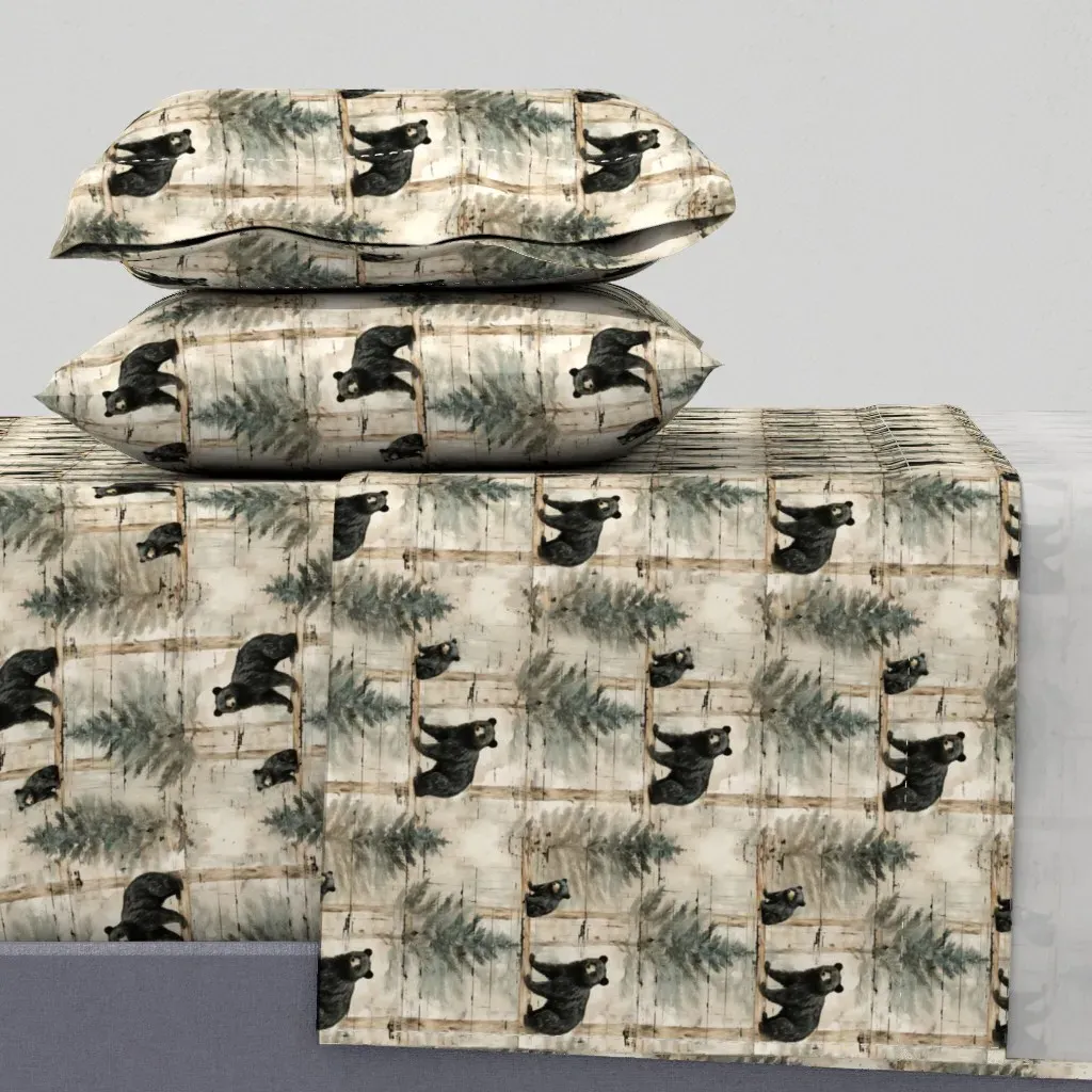 Rustic Black Bears Barn Wood Woodland Queen Sheet Set - Beige product
