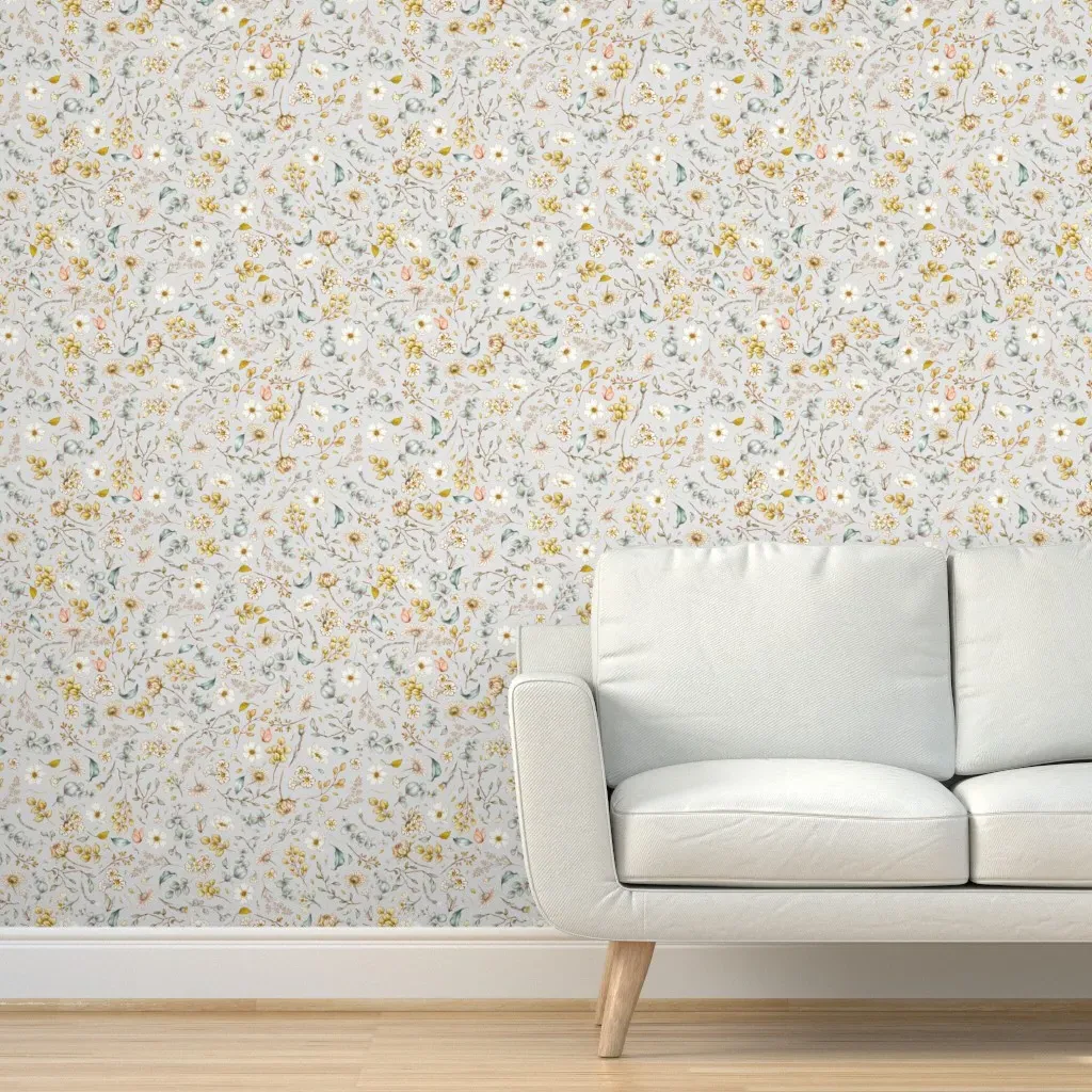 Rustic Botanical Floral Peel and Stick Wallpaper - Light Grey product