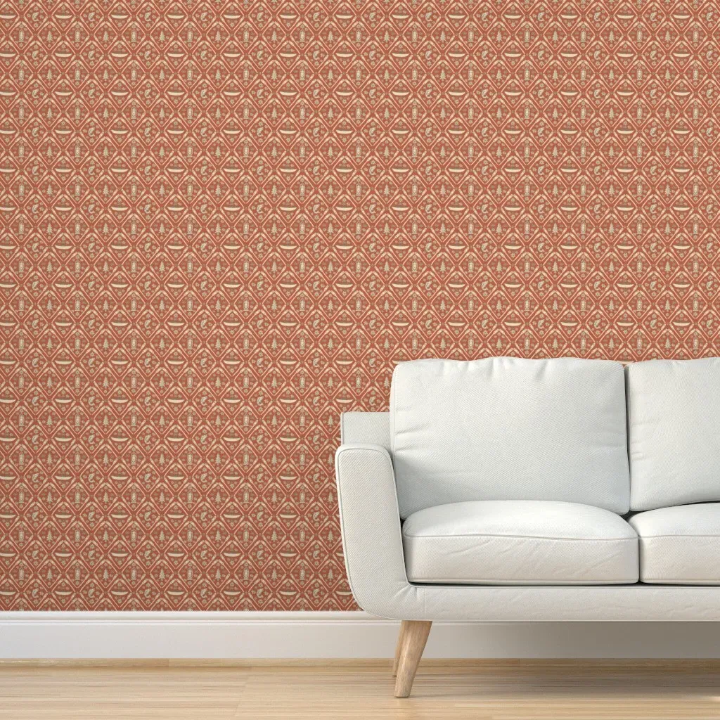 Rustic Cabin Fishing Trip Peel and Stick Wallpaper - Terracotta product