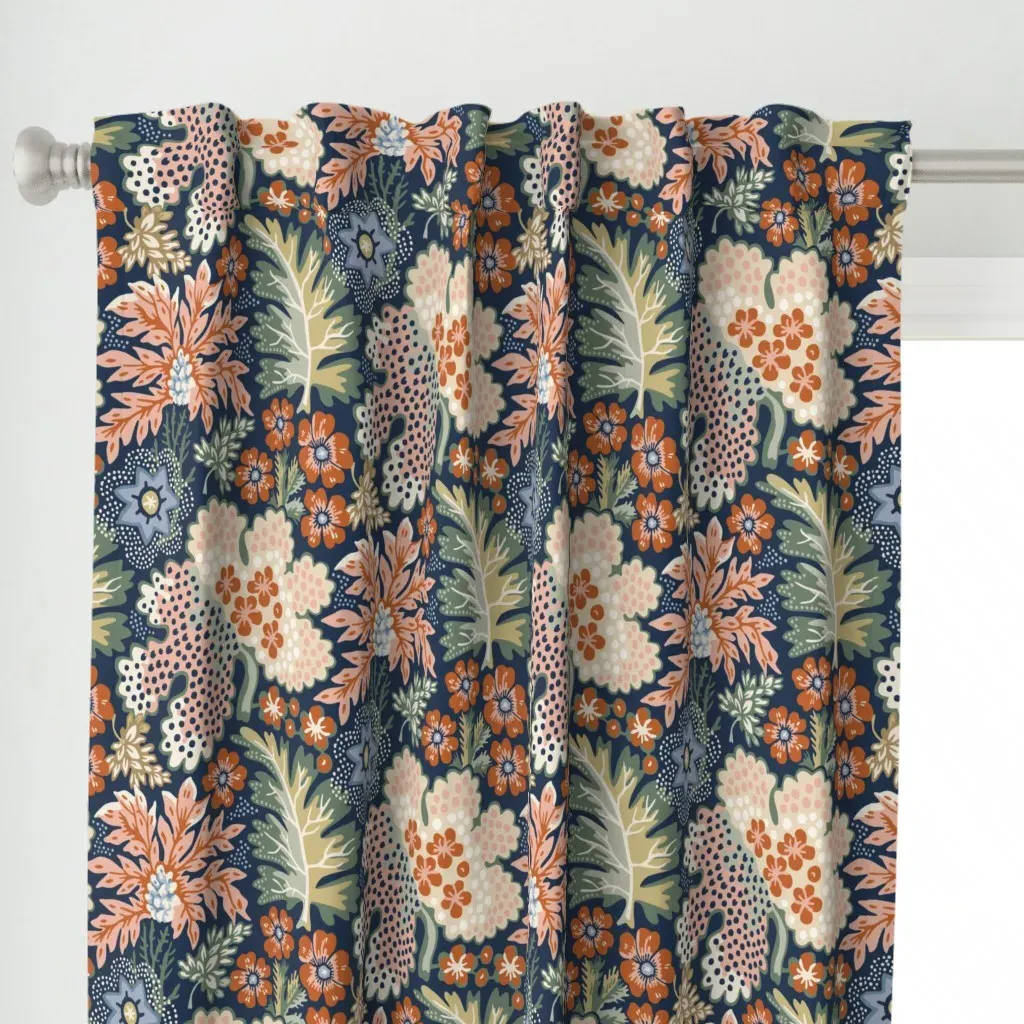 Rustic Country Flowers Curtain Panel - Dark Teal alternate view