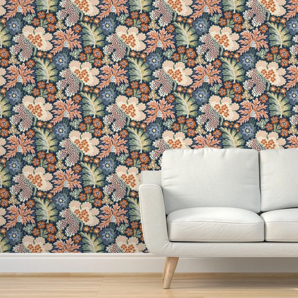 Rustic Country Flowers Peel and Stick Wallpaper - Dark Teal product