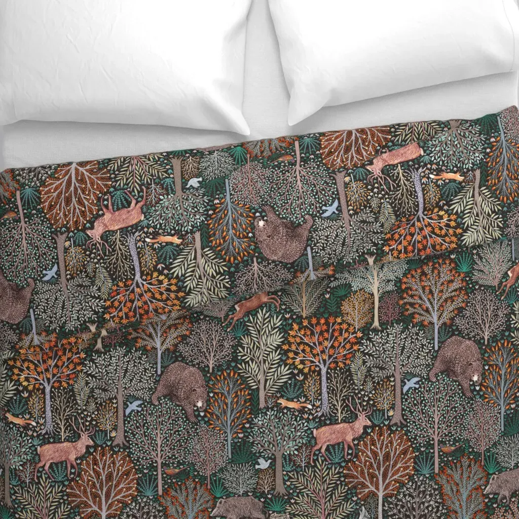 Rustic Fall Forest Animals Duvet Cover - Dark Teal alternate view