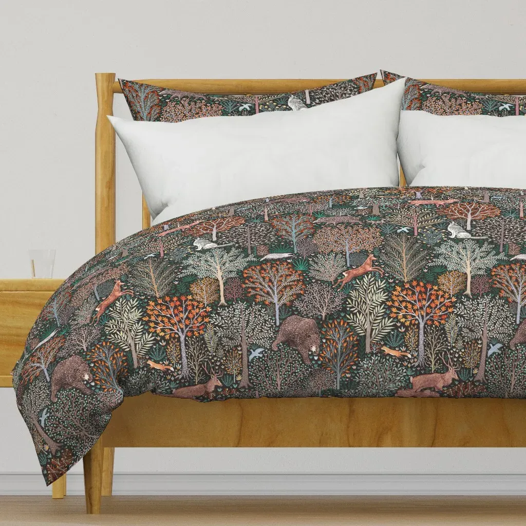 Rustic Fall Forest Animals Duvet Cover - Dark Teal product