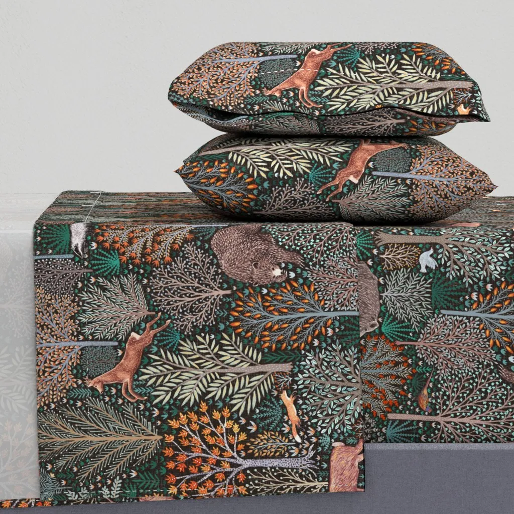 Rustic Fall Forest Animals King Sheet Set - Dark Teal product