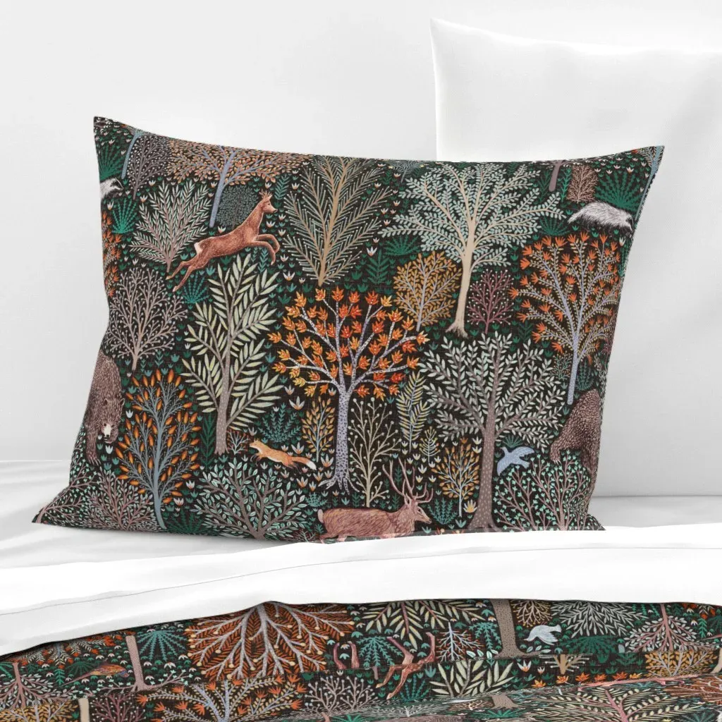 Rustic Fall Forest Animals Standard Knife Edge Pillow - Dark Teal, Cotton Sateen product