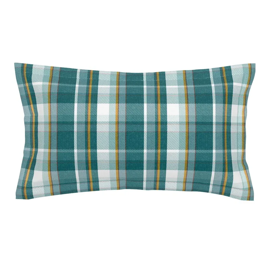 Rustic Farmhouse Plaid Tartan Check King Pillow Sham - Teal product