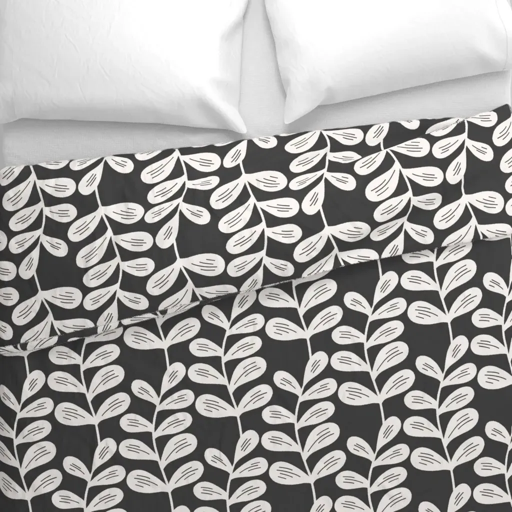 Rustic Fern Block Print Duvet Cover - Off-White alternate view