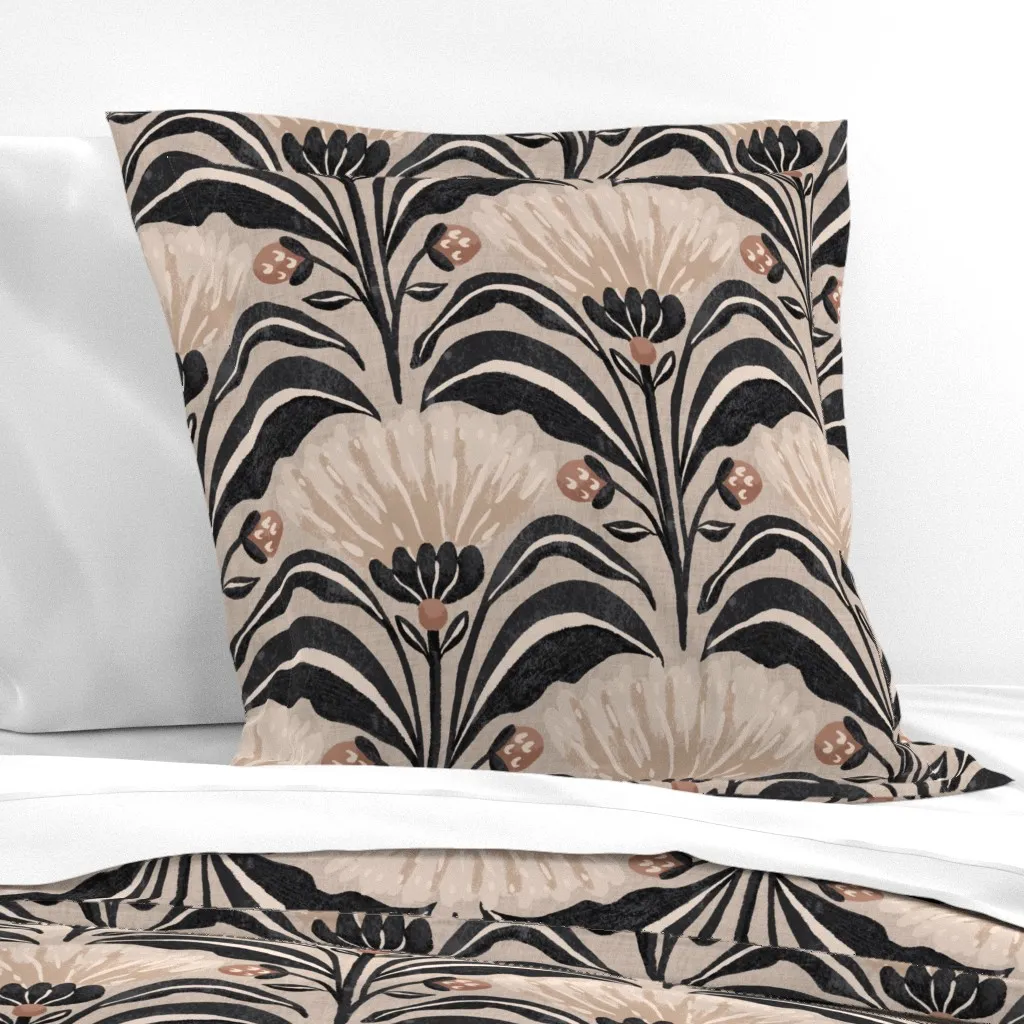 Rustic Floral Botanical Euro Pillow Sham - Black product