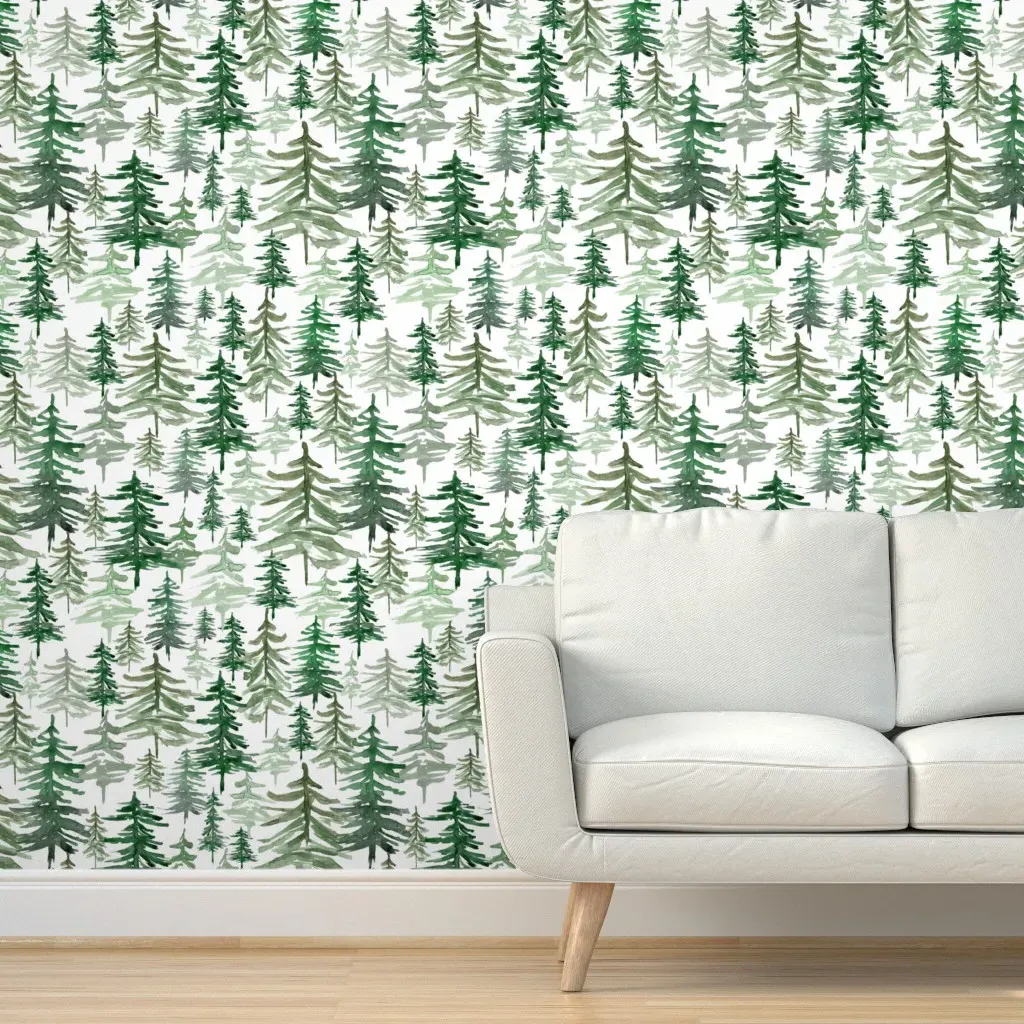 Rustic Forest Trees Peel and Stick Wallpaper - White product