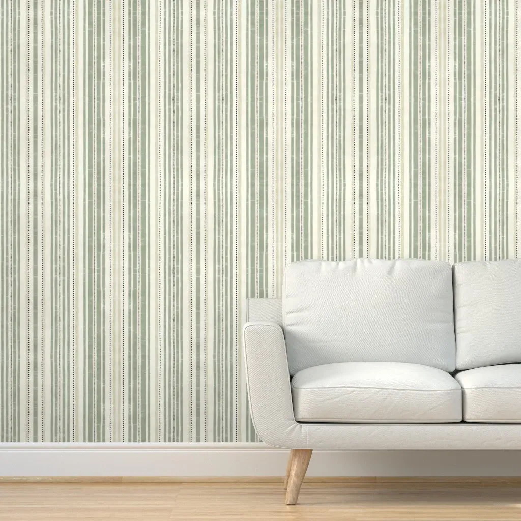 Rustic French Linen Vertical Stripes Peel and Stick Wallpaper - Cream product
