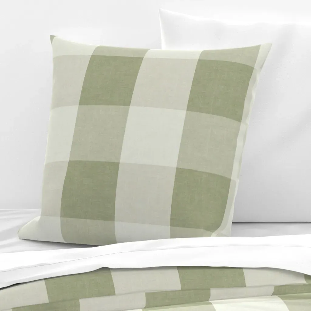 Rustic Gingham Oversized Checkered Stripe Euro Pillow Sham - Sage Green product