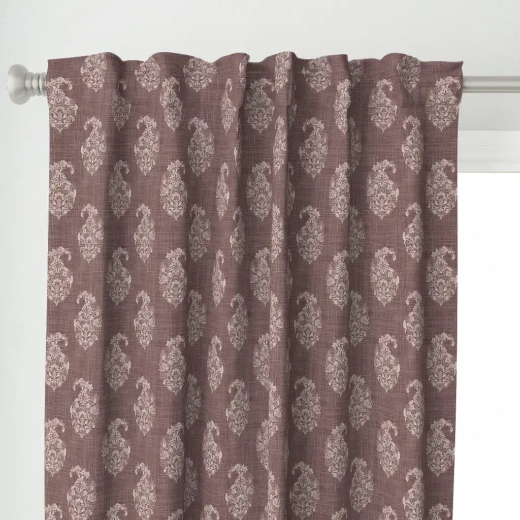 Rustic Paisley Block Curtain Panel - Beige alternate view