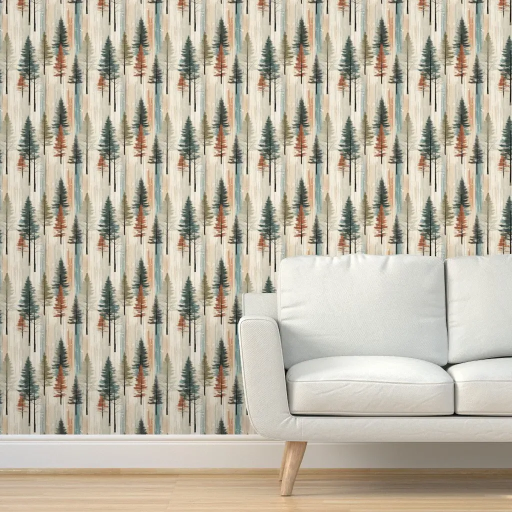 Rustic Pine Trees Peel and Stick Wallpaper - Beige product