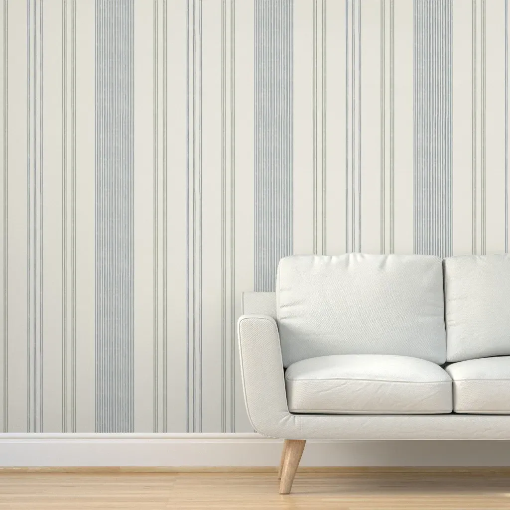 Rustic Textured Farmhouse Vertical Stripe Peel and Stick Wallpaper - Sage Green Blue product