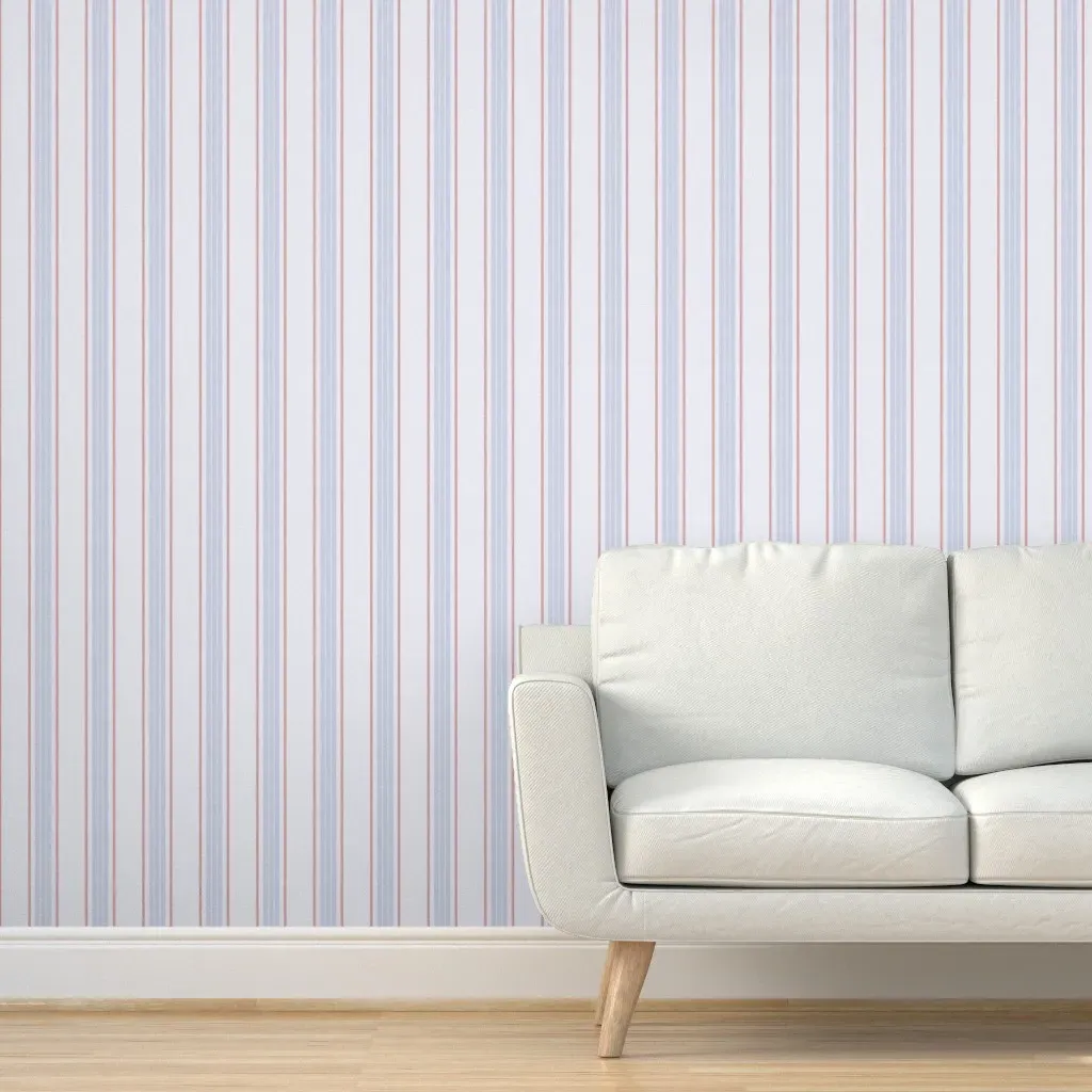 Rustic Vertical Ticking Stripe Peel and Stick Wallpaper - Light Gray-Blue, Linen product