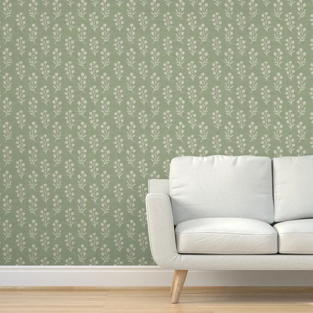 Rustic Vintage Cottagecore Floral Peel and Stick Wallpaper - Beige, Linen by Spoonflower