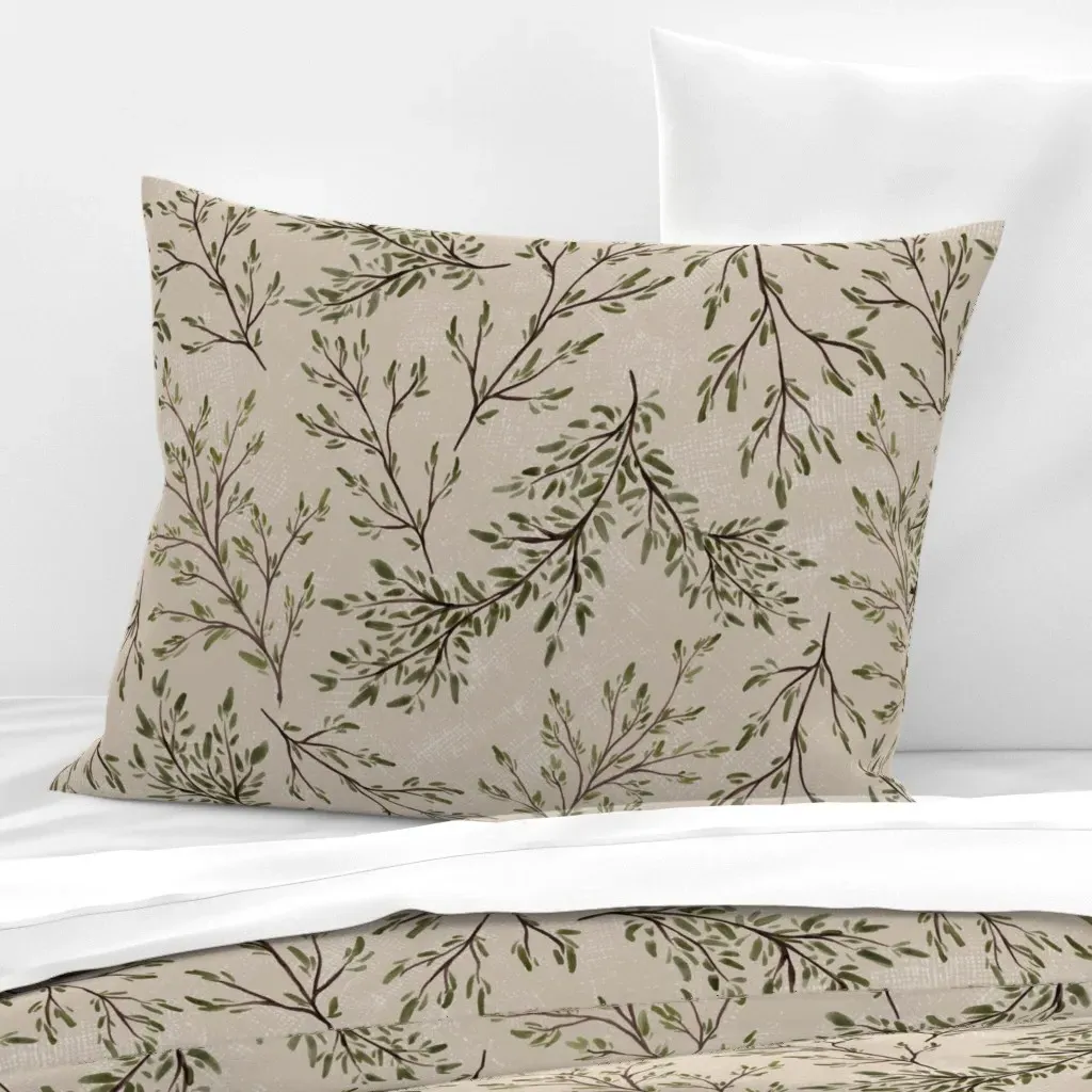 Rustic Watercolour Leaf Branches Standard Cushion - Sage Green, Cotton Sateen product