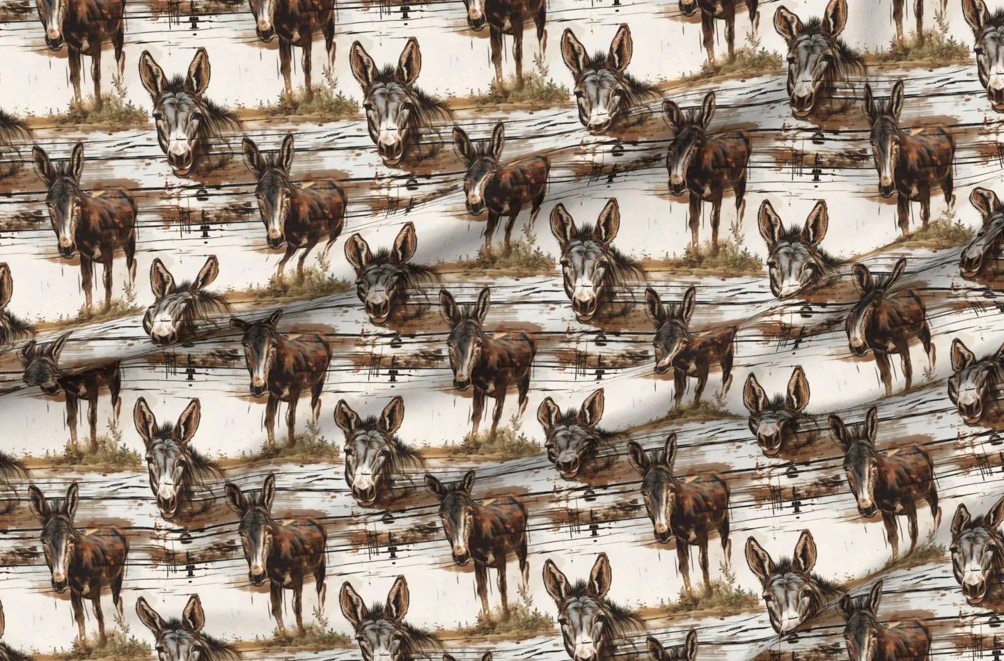 Rustic Weathered Wood Donkey Mule Western Animal Fabric - Brown product